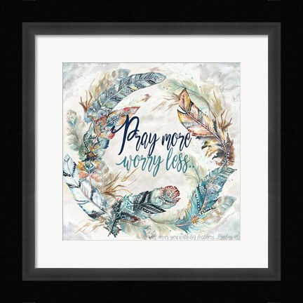Framed Tribal Feathers Wreath II Print