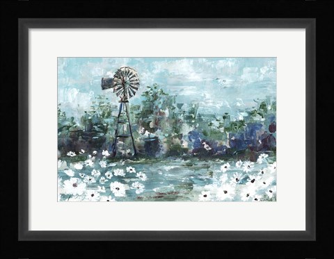 Framed Windmill and Daisies Landscape Print