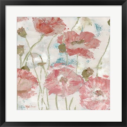 Framed Poppies in the Wind Blush Square Print