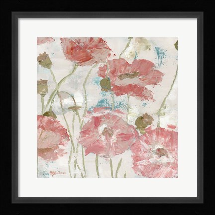 Framed Poppies in the Wind Blush Square Print