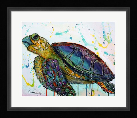 Framed Sea Turtle w/paint splotches Print