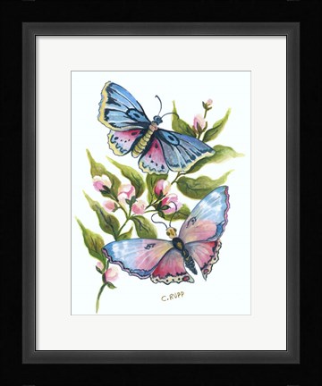 Framed Butterfly in Pink and Blue Print