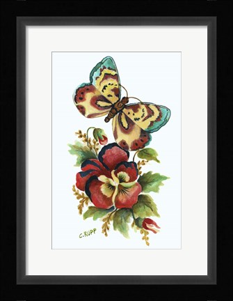 Framed Butterfly on Red Pansey Print