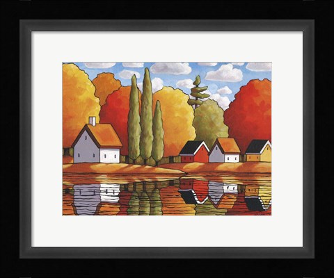 Framed Fall Water Cabin Reflections Print