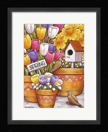 Framed Spring Birds Flowers Print