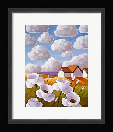 Framed Flowers &amp; Clouds Print