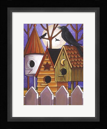 Framed Moon Crows Houses Print