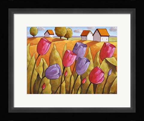 Framed Tulips Landscape Yellow Print