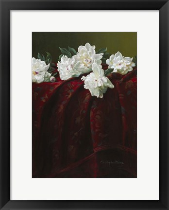 Framed Peonies on Crimson Print