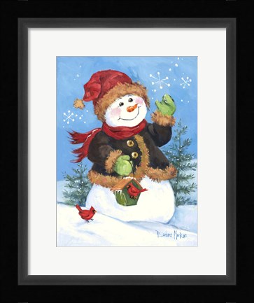 Framed Fur Coat Snowman Print