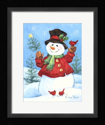 Framed Red Coat Snowman Print