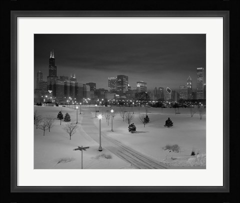 Framed Snowy Chicago Skyline Print