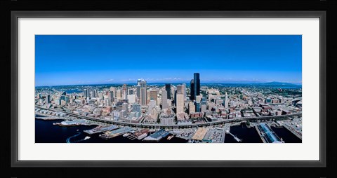 Framed Aerial View of a Cityscape, Seattle, Washington Print