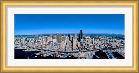 Framed Aerial View of a Cityscape, Seattle, Washington Print