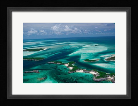 Framed Aerial View of Island in Caribbean Sea, Great Exuma Island, Bahamas Print