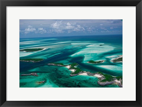 Framed Aerial View of Island in Caribbean Sea, Great Exuma Island, Bahamas Print