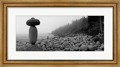 Framed Cairn on a Rocky Beach, Maine Print