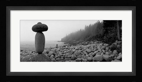 Framed Cairn on a Rocky Beach, Maine Print