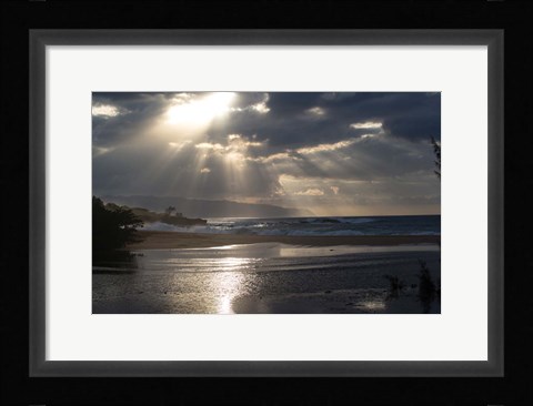 Framed Scenic View of Beach during Sunset, Hawaii Print