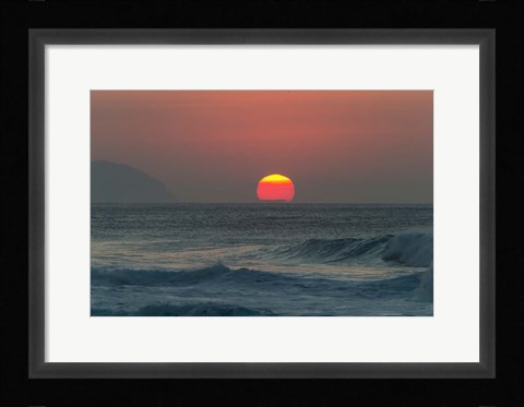 Framed Waves in the Ocean at Sunset Print