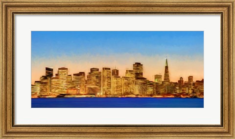 Framed Illuminated Cityscape at the Waterfront, San Francisco Bay, California Print