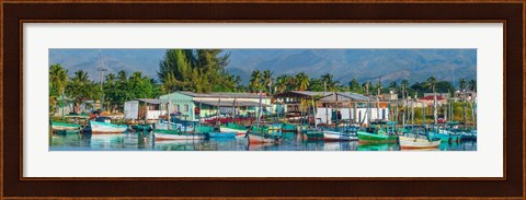 Framed Boats Moored at a Harbor, Trinidad, Cuba Print