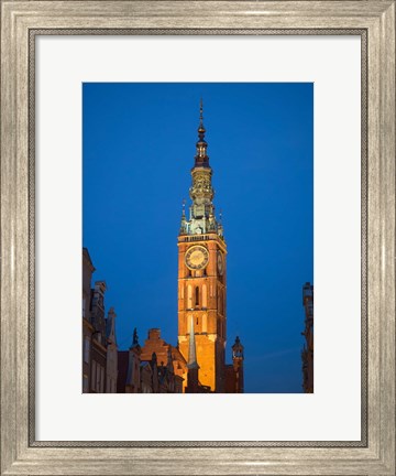 Framed Low Angle View of Clock Tower, Gdansk, Poland Print