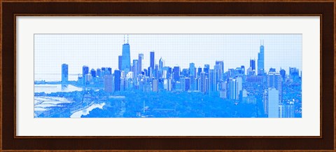 Framed Skyline of Chicago in Blue Print