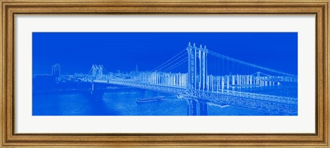 Framed Manhattan Bridge in Blue Print