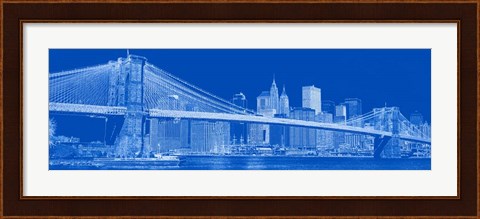 Framed Brooklyn Bridge &amp; East River in Blue Print