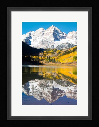 Framed Reflection of Mountain Range on water, Maroon Lake, Aspen, Colorado Print