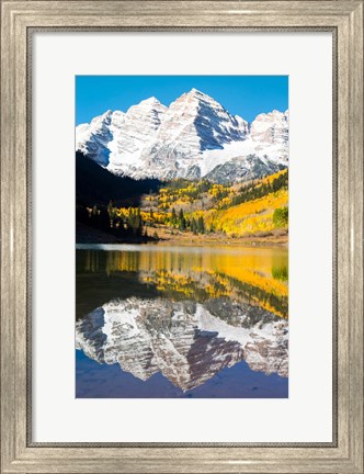Framed Reflection of Mountain Range on water, Maroon Lake, Aspen, Colorado Print