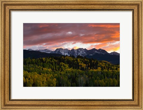 Framed Trees with Mountain Range at dusk, Aspen, Colorado Print