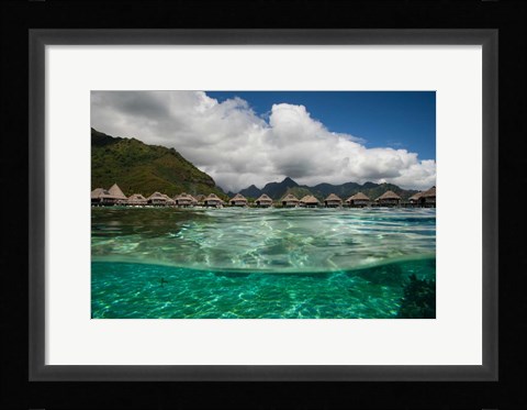Framed Bungalows on the Beach, Moorea, Tahiti, French Polynesia Print