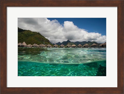 Framed Bungalows on the Beach, Moorea, Tahiti, French Polynesia Print