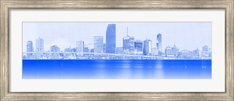 Framed View of Skylines at Night, Miami, Florida Print