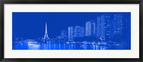 Framed Eiffel Tower &amp; Seine River at Night, Paris Print