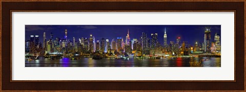 Framed Panoramic View of Manhattan Skyline at Night Print