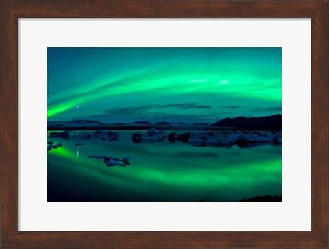 Framed Aurora Borealis or Northern Lights over Jokulsarlon Lagoon, Iceland Print