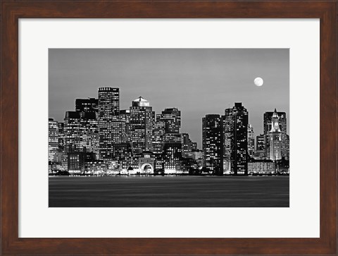 Framed Boston at night (Black And White) Print