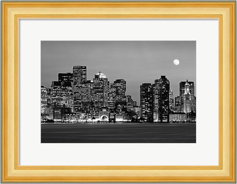 Framed Boston at night (Black And White) Print