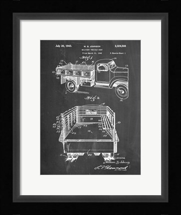 Framed Chalkboard Army Troops Transport Truck Patent Print