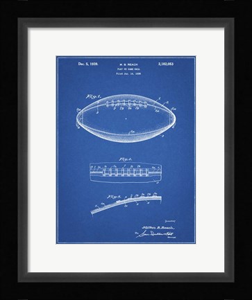 Framed Blueprint Football Game Ball Patent Print