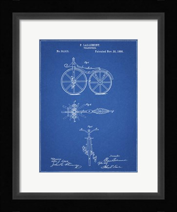 Framed Blueprint First Bicycle 1866 Patent Print