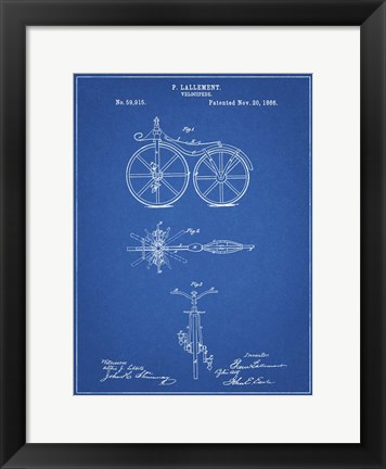 Framed Blueprint First Bicycle 1866 Patent Print