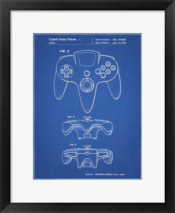 Framed Blueprint Nintendo 64 Controller Patent Print