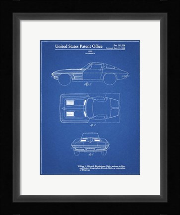 Framed Blueprint 1962 Corvette Stingray Patent Print