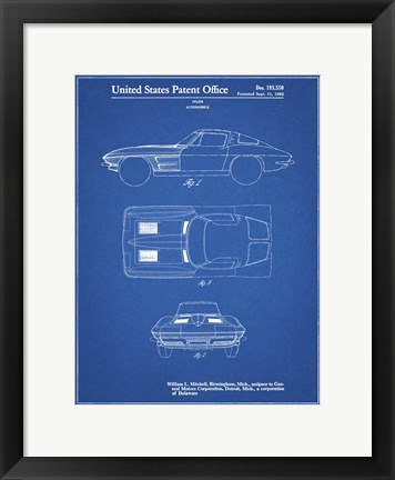 Framed Blueprint 1962 Corvette Stingray Patent Print