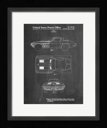 Framed Chalkboard 1962 Corvette Stingray Patent Print