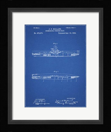 Framed Blueprint Holland Submarine Patent Print